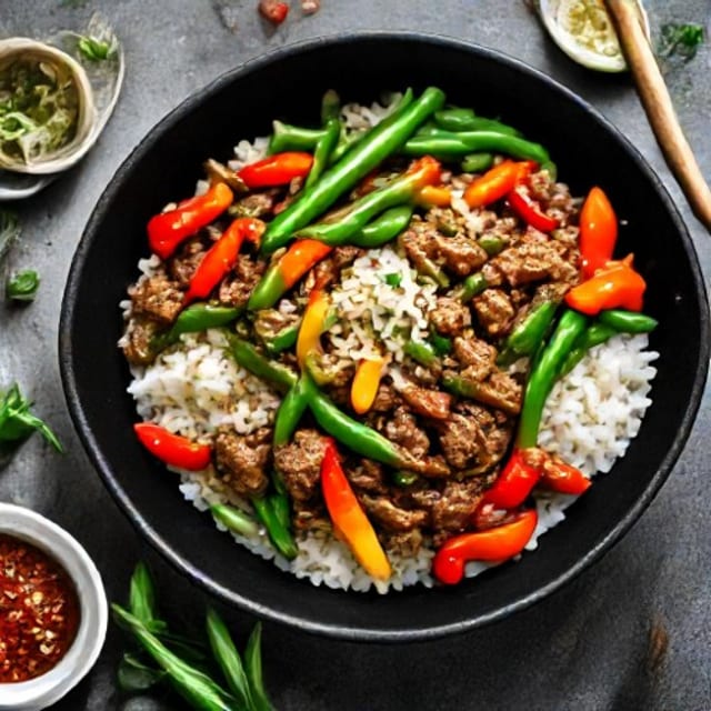 C15. StirFry Lemongrass Beef w/ Rice (Com Bo Xao Xa).