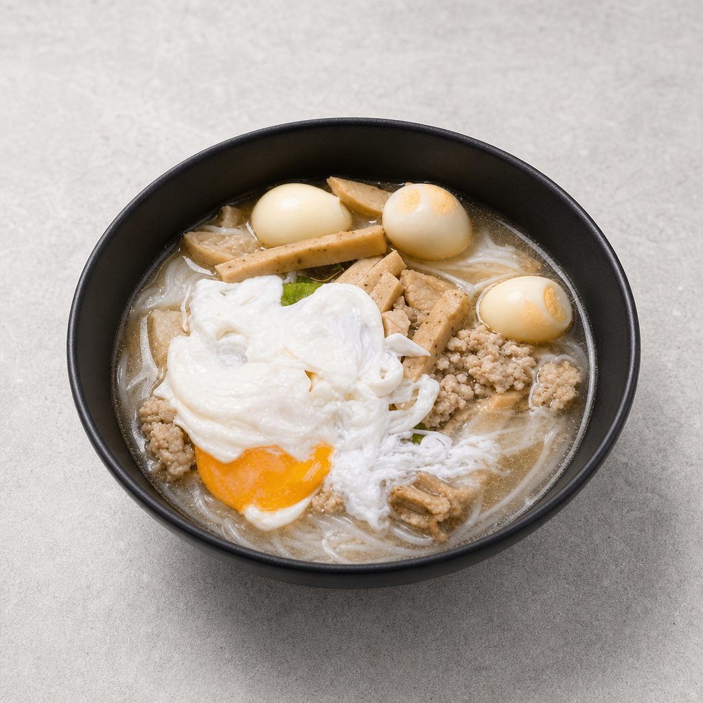 T15. Fried Quails Egg w/ Egg Noodle Soup (Mi Chim Cut).
