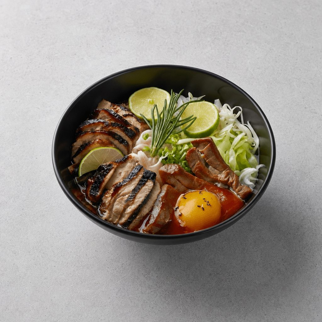 P13. Chicken, Flank Steak Noodle Soup (GA, N).