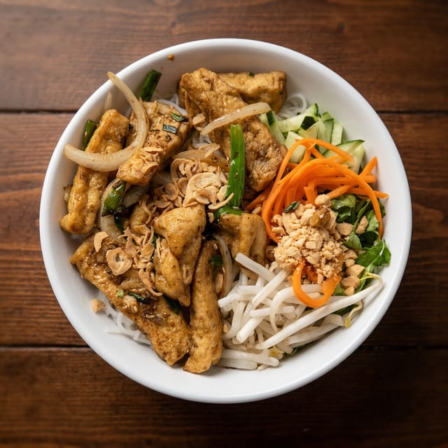 V4. Stir fry Tofu w/ Vermicelli (Bun Tofu Xao).