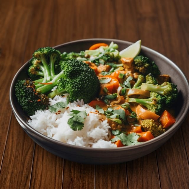 V3. Stir fry Broccoli & Tofu over Rice (Com Tofu Bong Cai Xao).